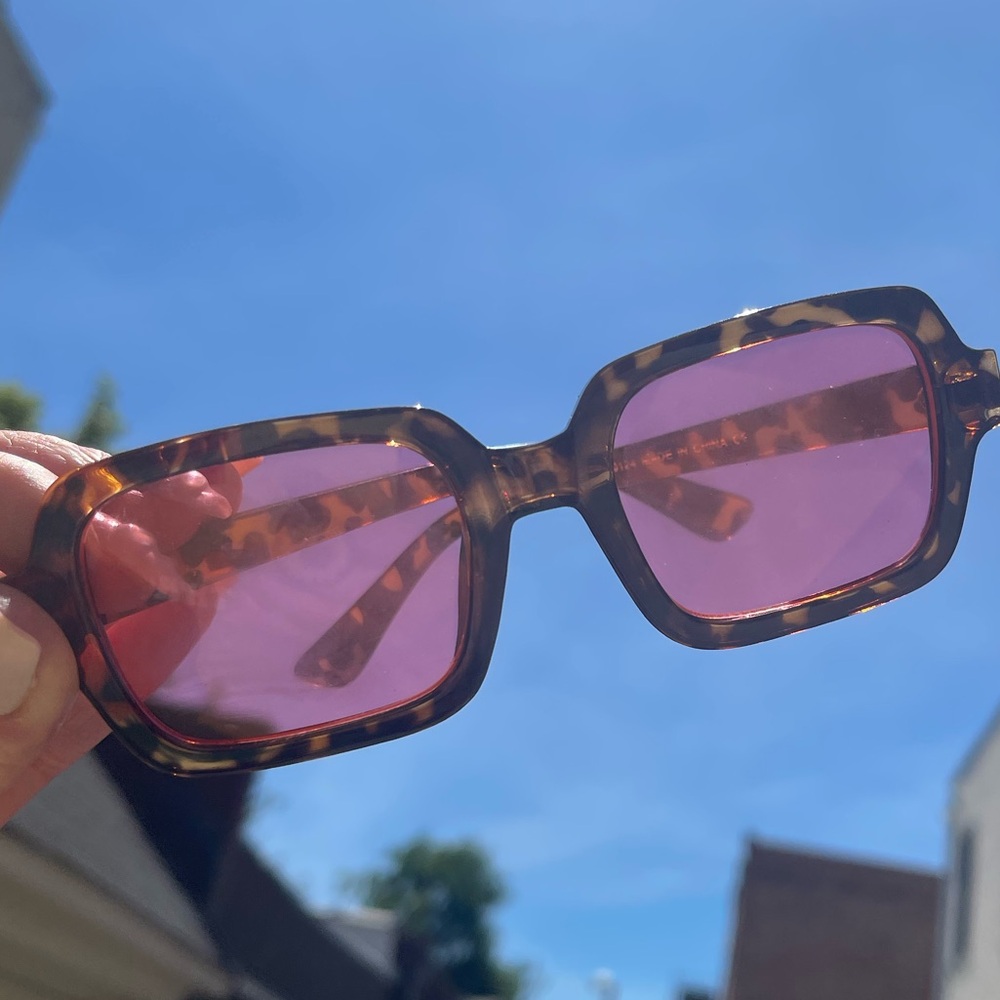 Cool micro square frame pink tint sunglasses
